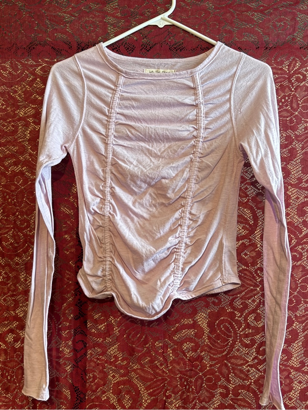 We The Free Free People Lilac Ruched Long Sleeve Top Small Boho Y2K Coquette